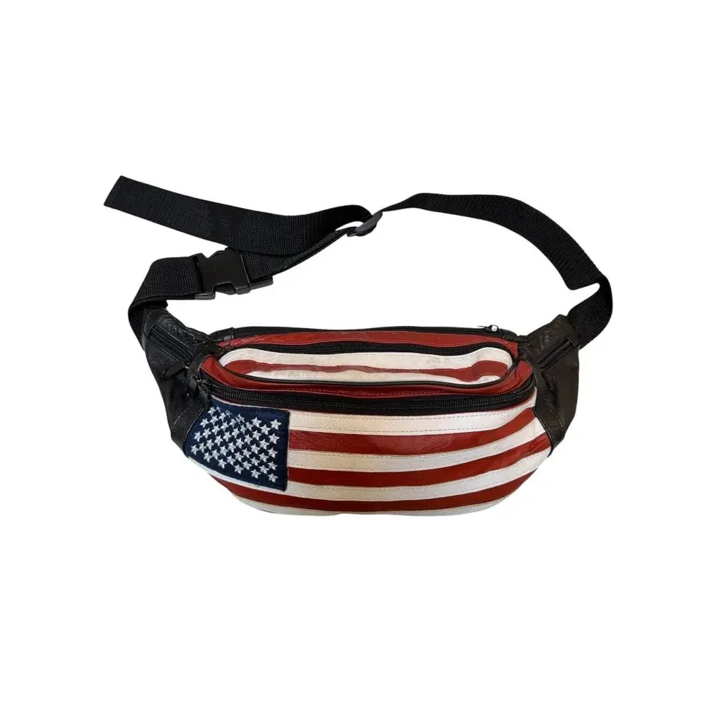 American Flag Fanny Pack Patriotic Waist Bag Adjustable Belt 5 Zip Compartments